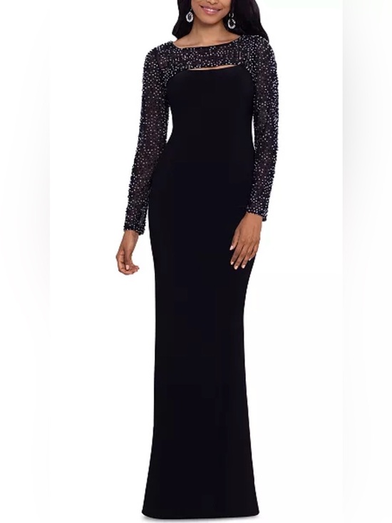 Betsy & Adam Dresses & Skirts - NWT Betsy & Adam Womens
Black Beaded Embellished
Cutout Long Sleeve Gown Sz 14 P